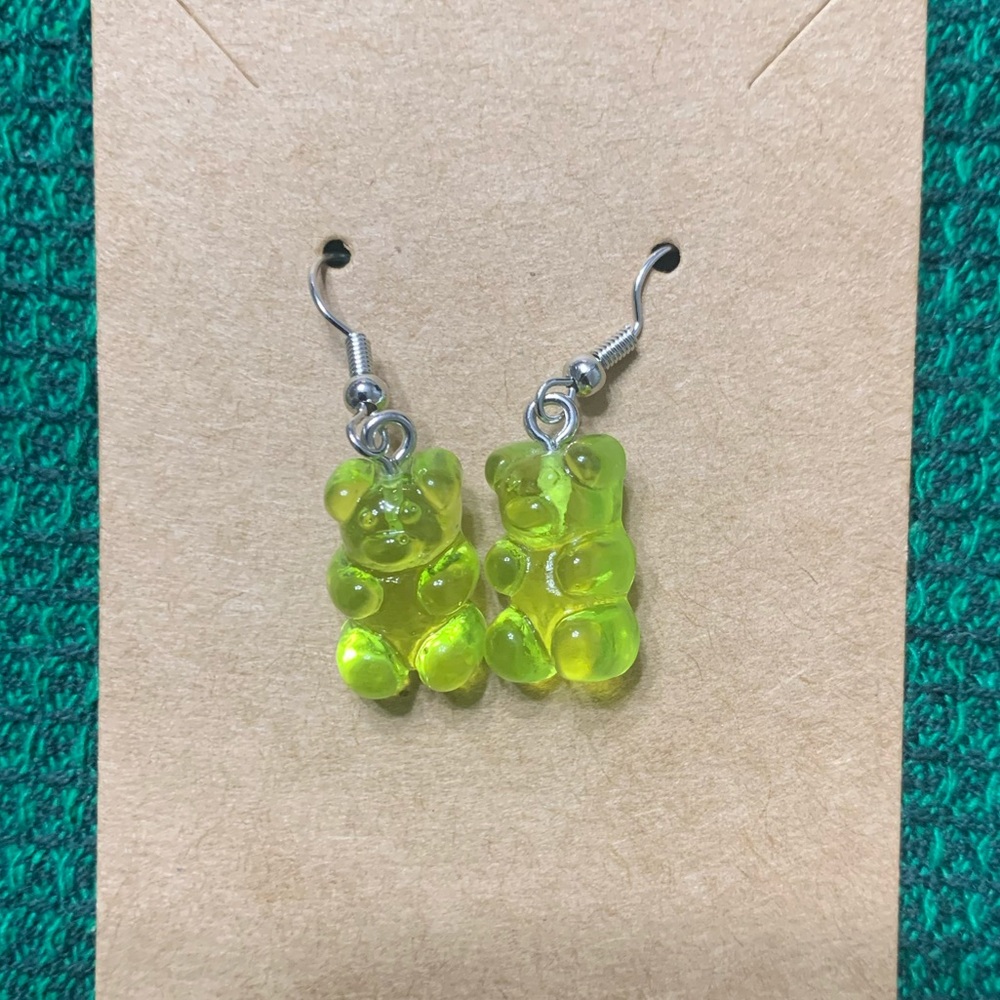 Green gummy bear earrings